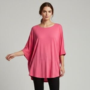Eileen Fisher Viscose Jersey Batwing Dolman Sleeve Top Pink Size Large NWOT